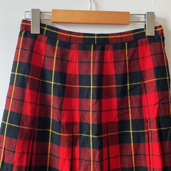 100% WOOL PLAID PLEATED VINTAGE MIDI SKIRT - Picture 3 of 7